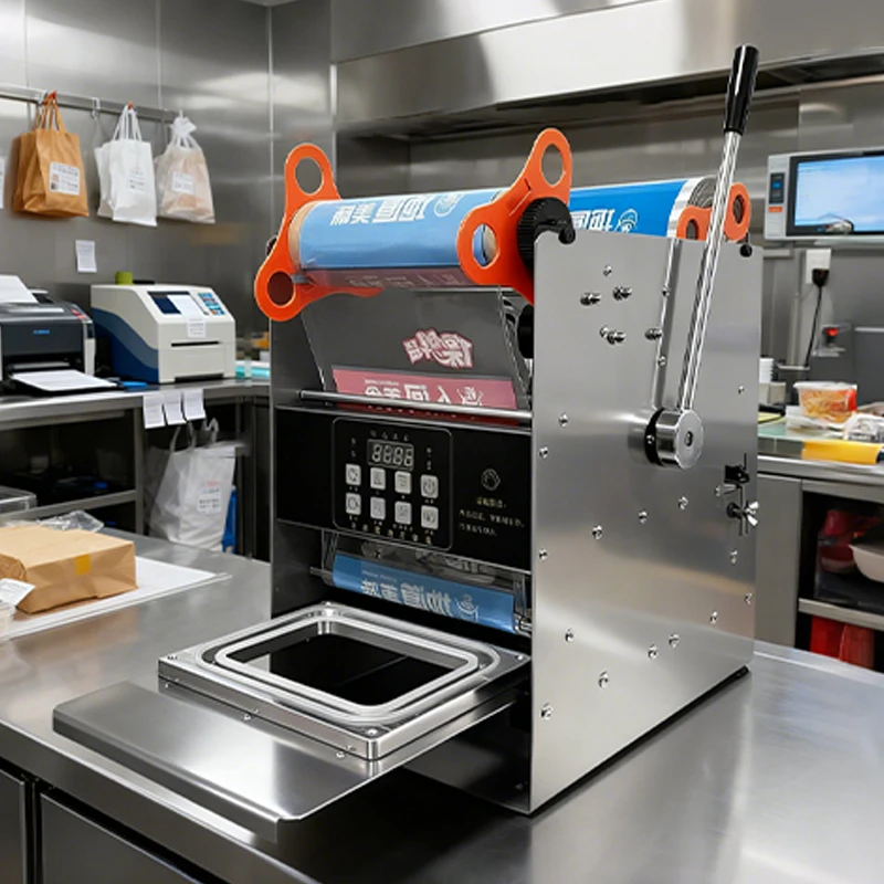 Commercial Food Packaging Machine Takeout Food Container Sealer Bowl/Meal Box Seal Machine Hand Press Auto Film Rolling 110V220V